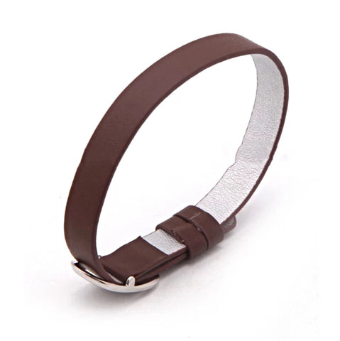 Reversible Leather Slide Charm Bracelet (for 9 and 10 mm slide charms) - Chocolate Brown/Silver