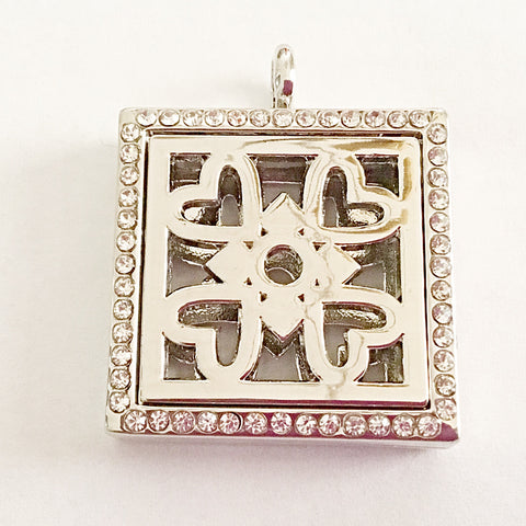 Silver Heart To Heart Square Aromatherapy Locket (30 mm)