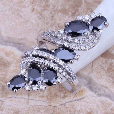 Black Sapphire and White Topaz Twist Knuckle Ring