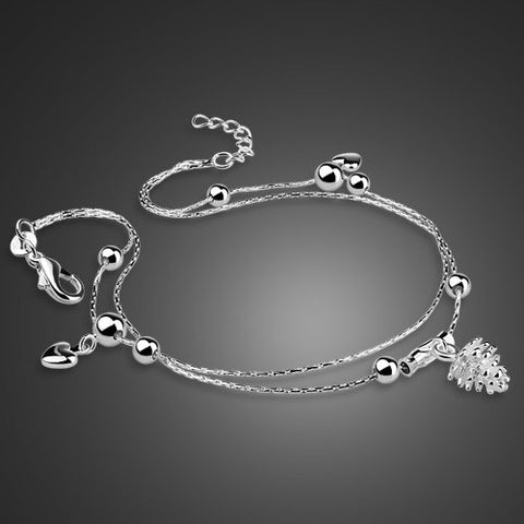 Double Chain Hearts and Pine Cone Anklet