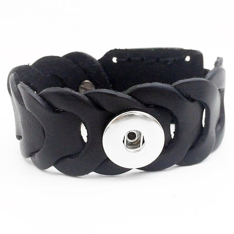 Braided Leather Cuff Bracelet for 18 mm Snaps