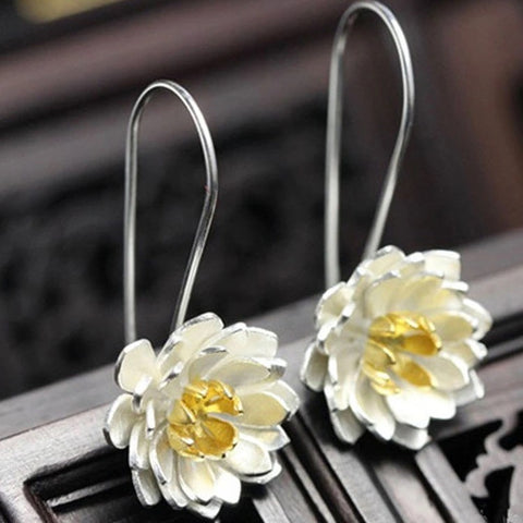 Lotus Flower Long Drop Earrings
