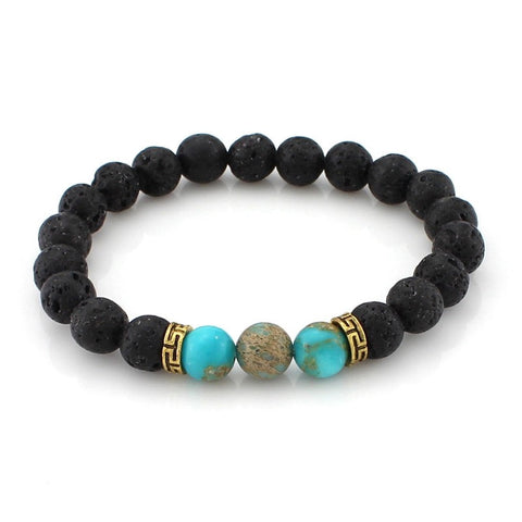 Natural Blue Emperor Jasper and Lava Stone Aromatherapy Bracelet - Gold Spacer