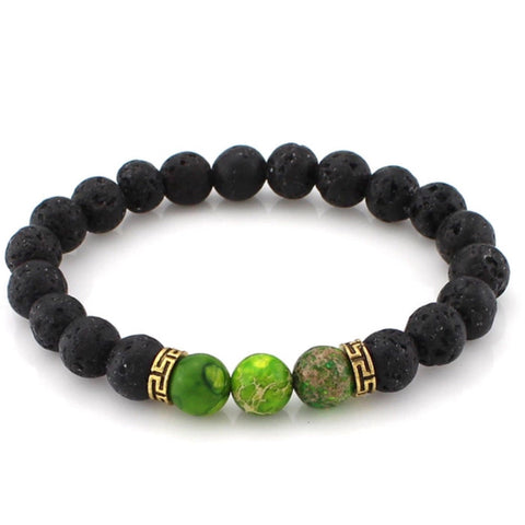 Natural Green Jasper and Lava Stone Aromatherapy Bracelet - Gold Spacer