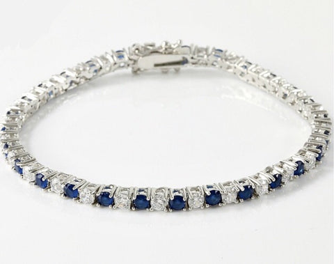Genuine White and Blue Saphhire Tennis Bracelet