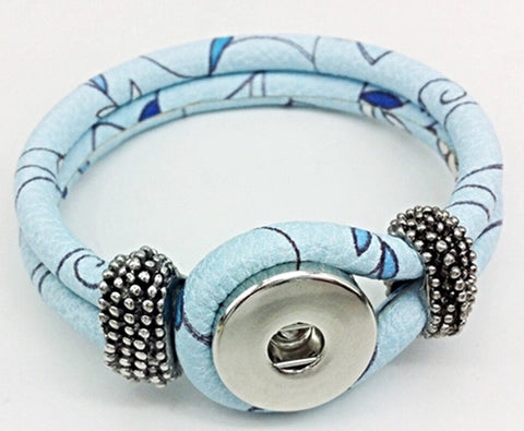 Flower Me Blue PU Leather Button Hole Bracelet For 18 mm Snap