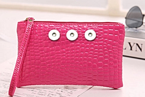 Pink pu leather wallet or wristlet purse for three 18 mm snaps