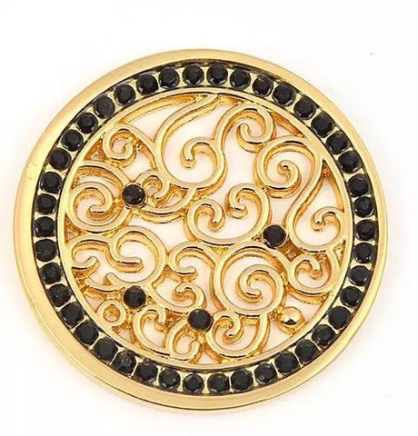 Elegant Swirls (with black rhinestones) 33 mm coin