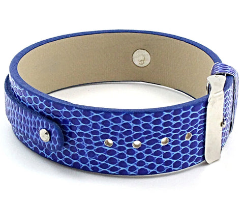 PU Snake Skin Leather Slide Charm Bracelet (for 8 mm slide charms) - Deep Blue