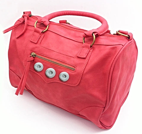 Dark pink soft pu leather purse with straps and handle to fit three 18 mm snaps