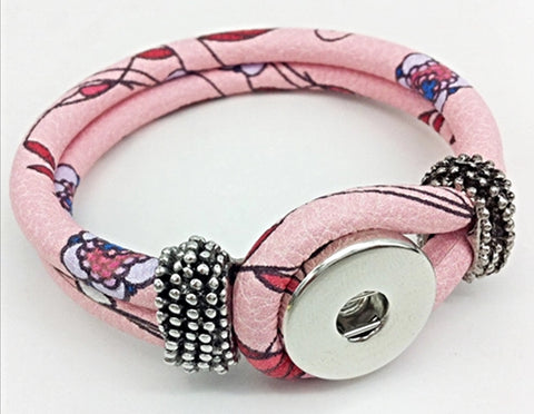 Colour Me Pink PU Leather Button Hole Bracelet For 18 mm Snap