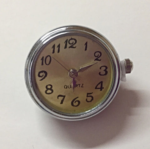 Battery Powered Watch Face - Silver and Yellow 18 mm snap