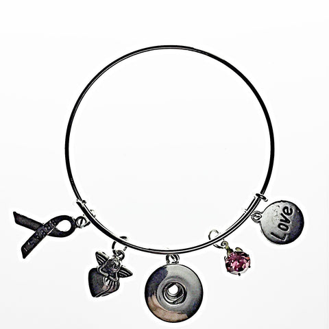 Breast Cancer Awareness Charm Bangle fits 18 mm snap - $2 donated to cancer research
