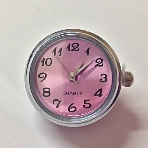 Battery Powered Watch Face - Silver an Light Pink 18 mm snap