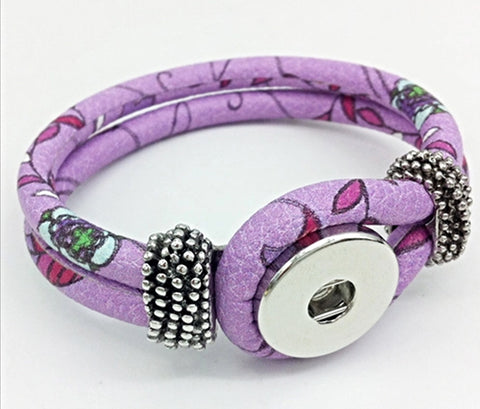 Flower Me Purple PU Leather Button Hole Bracelet For 18 mm Snap
