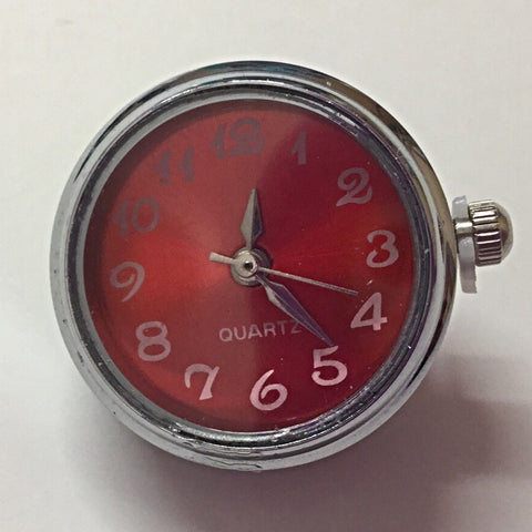 Battery Powered Watch Face - Silver and Red 18 mm snap