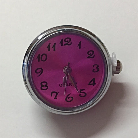 Battery Powered Watch Face - Silver and Dark Pink 18 mm snap